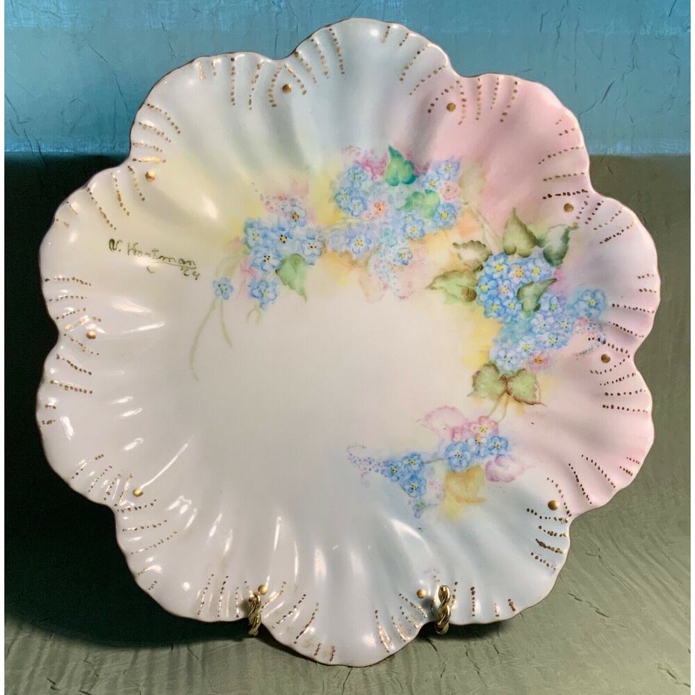 ‘For-Get-Me-Not’ Hand Painted Plate Unique One-Of-A-Kind V. HARTMAN ‘64 Signed